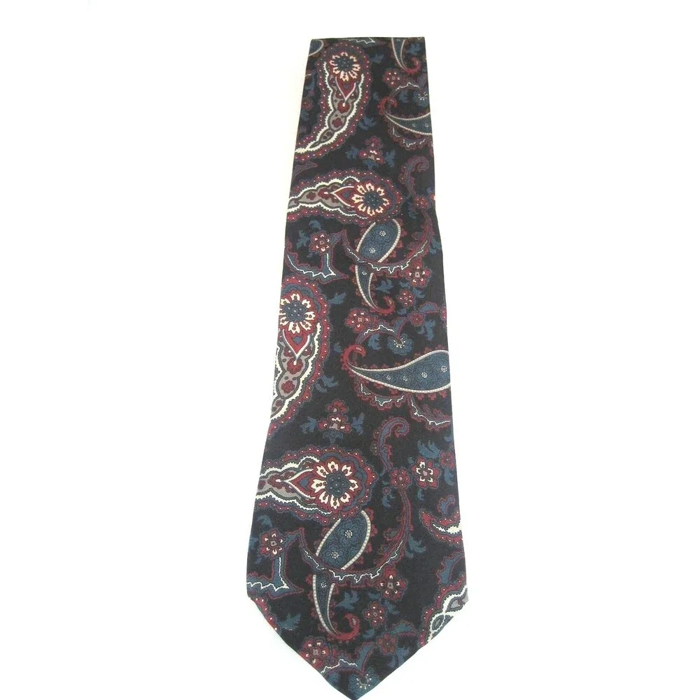Hardy Ames Blue Paisley 100% Silk Necktie Geometric Design